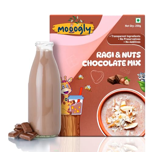 Mooogly Ragi & Nuts Chocolate Mix 200g - Drinking Chocolate Milk Powder | No Preservatives, Gluten-Free, Unsweetened | Premium Hot Chocolate Powder for Kids and Adults (B0D8WCBCCN) Amazon Price History, Amazon Price Tracker