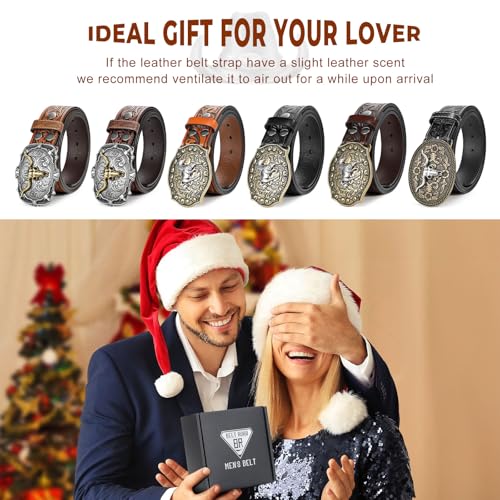Image of BELTROAD Western Leather Buckle Belt for Men Women Cowboy Cowgirl Mens Leather Belt for Jeans Christmas Men's Belt Gifts