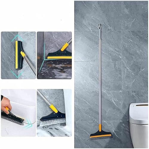 Image of TEKCOOL 2-in-1 Bathroom Cleaning Brush with Wiper and Long Handle - 120 Rotating Floor Scrub Brush for Tiles, Kitchen, and Home Cleaning Accessories;-