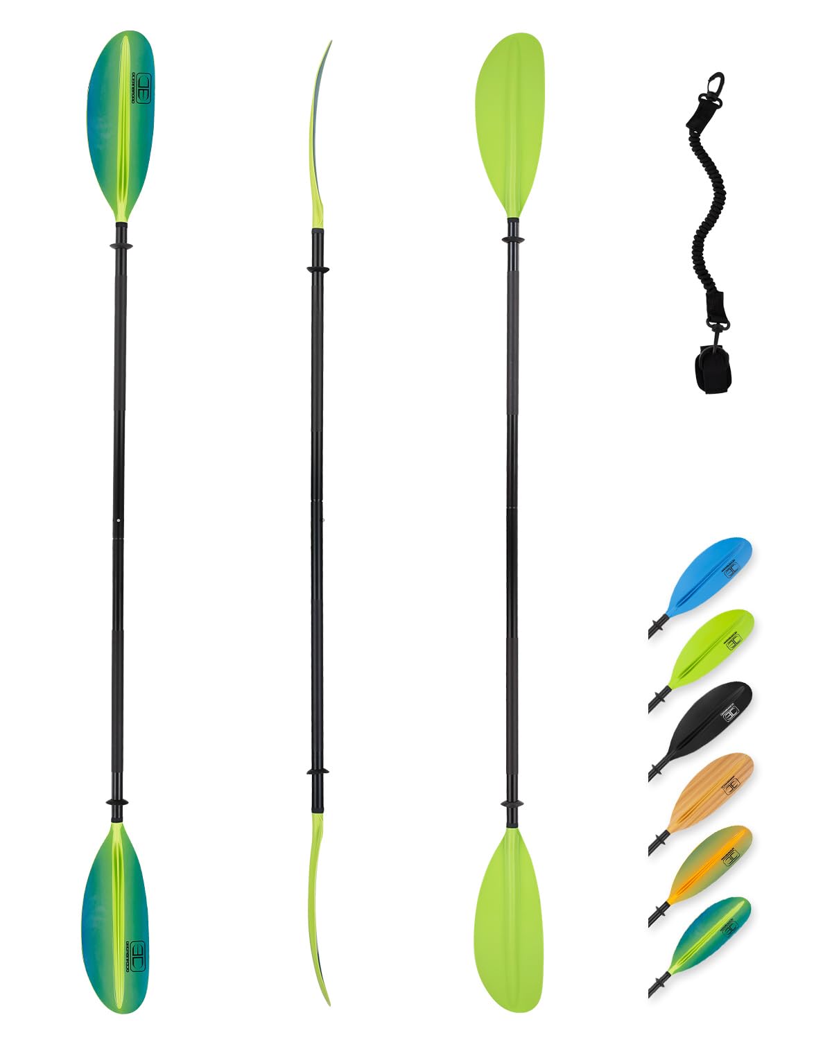 OCEANBROAD Kayak Paddle 86in/218cm, 90.5in/230cm, 95in/241cm Alloy Shaft Kayaking Boating Canoeing Oar with Paddle Leash