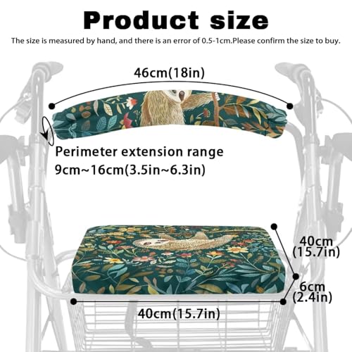 Image of Sloth Accessories for Rollator Walkers Pattern Universal Rollator Walker Seat and Backrest Covers Adjustable Walkers Seat Covers for Seniors Women Men