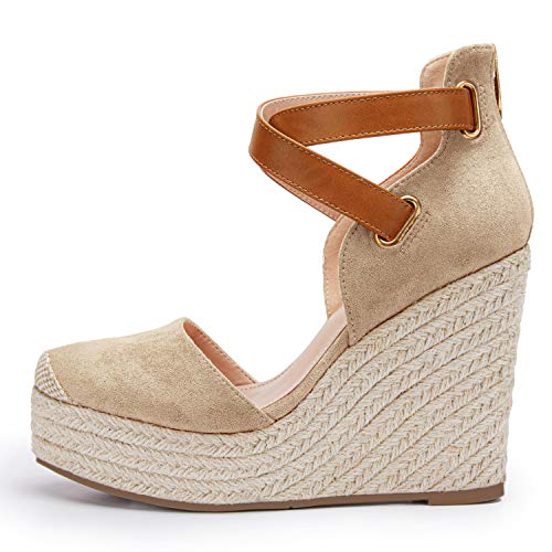 Image of PiePieBuy Womens Wedge Espadrille Ankle Strap Closed Cap Toe Platform Heeled Sandals