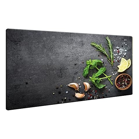 Herdabdeckplatte Abdeckung Ceranfeld Abdeckplatte Schneidebrett 1-Teilig 80x52 Gewürze Grau Mehrfarbig Spritzschutz Glasplatte Ceranfeldabdeckung Schutz Herdschutz Sicherheitsglas Glasschneidebrett Cover