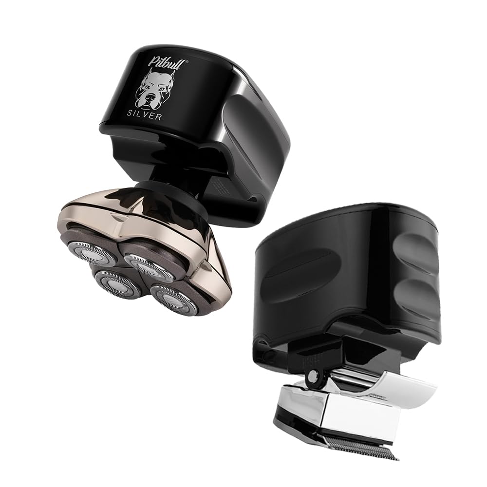 Skull Shaver Pitbull Silver PRO Electric Razor & Shaver with Beast Clipper Men's Electric Head Beard & Moustache Hair Clip