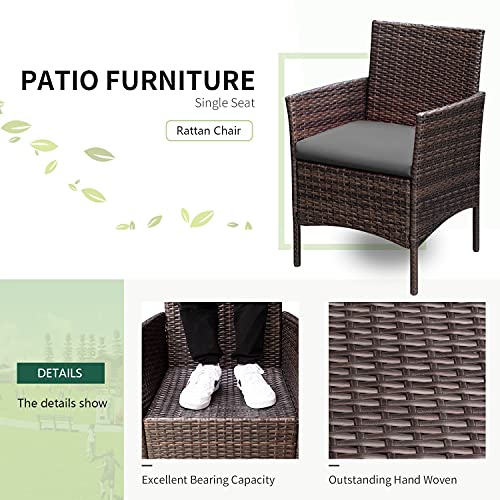 Image of Greesum 3 Pieces Patio Furniture Sets Outdoor PE Wicker Chairs,Grey