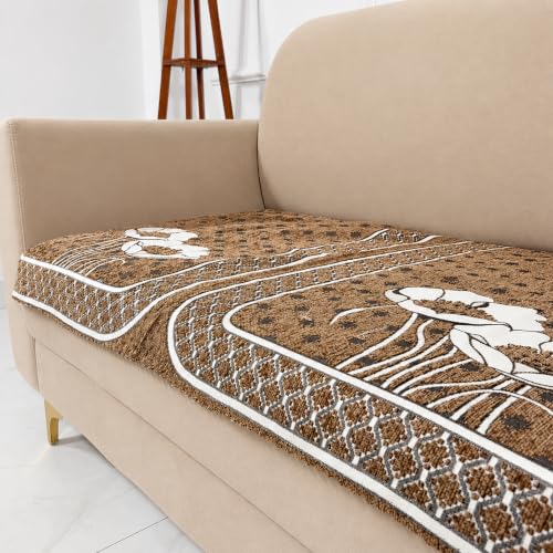 Image of Homerz Premium Chenille Fabric Sofa Cover | Soft, Durable & Dustproof | Decorative Couch Cover (Florida Chocolate, 6 (3+2+1) Seater, Only Seat Cover)