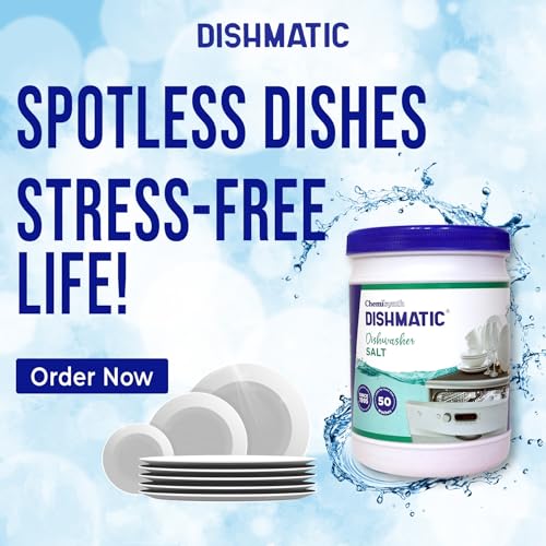Image of Dishmatic Dishwasher Salt Powder (1kg) - Water Softener for Sparkling Clean & Spotless Dishes, Prevent Water Marks, Compatible with All Dishwashers, Salt for Dishwasher Machine