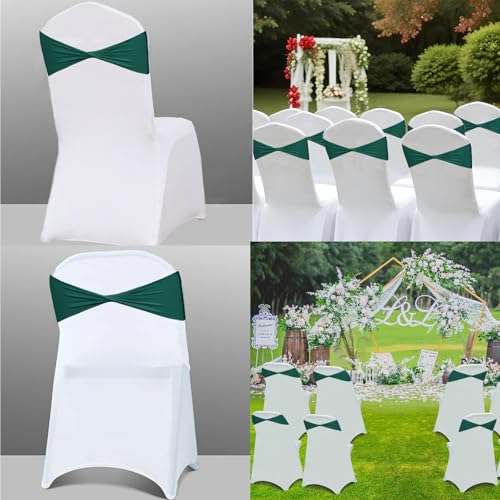 Spandex Emerald Green Chair Sashes 50 Pcs Dark Green Sashes Bows Elastic Chair Cover Bands Ties Without Buckle for Wedding Party Events Ceremony Birthday - Image 6
