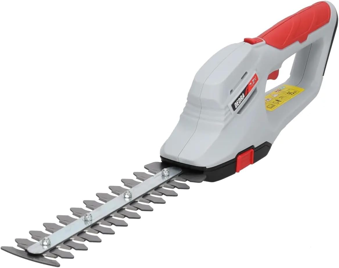 Cisaille à Gazon et Taille-haie sans Fil Dedra 7,2 V, 2 en 1, Batterie 2000 mAh, Lame Gazon 10 cm, Lame Taille-haie 20 cm, Coupe 8 mm, autonomie env. 70 Min