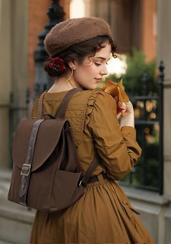 Miniatura 7 de KUOIN Renaissance - Bolsa de lona vintage para mujer, mochila medieval de viaje, Marrón, Tamaño único, Medieval