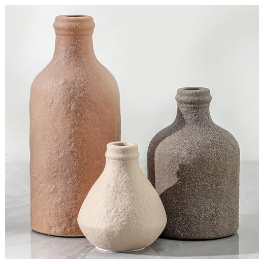 Ceramic Vase Set of 3, Vases Home Decor, Decorative Vases for Table, Boho Flower Vase Modern Neutral Vases for Room Decor, Table, Mantel,Entryway Living Room Kitchen Bedroom Bathroom - Brown