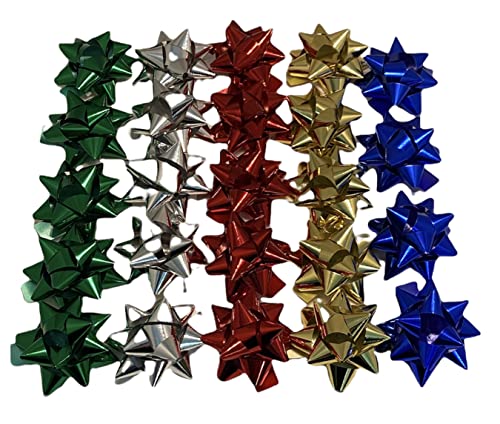 24 lazos de regalo grandes, color rojo, dorado y plata metálica, lazos, para paquetes, autoadhesivos y estrellas decorativas para Navidad y cumpleaños diámetro 6 cm adhesivo 2 cm