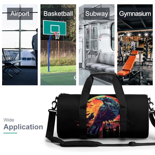Watercolor Raven Moon Crow Gym Bag for Women Men Travel Duffle Bag Carry on Weekender Tote Bag Lightweight3