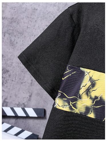 Image of GORGLITTER Boy's Summer Outfits Letter Print Short Sleeve T Shirts Elastic Waist Track Shorts 2 Piece Clothing Set Black and Yellow 13-14Y