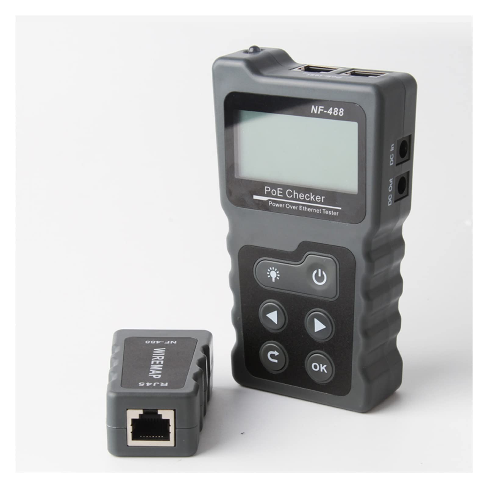 NF-488 LCD Tester de cable de red Tracker de alambre Poe Checker Inline Poe Voltaje y probador de corriente con probador de cables Para Ethernet y teléfono