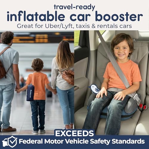 Image of Hiccapop UberBoost Inflatable Backless Booster Seat for Kids, Portable Travel Car Seat | Ocean Steel Blue