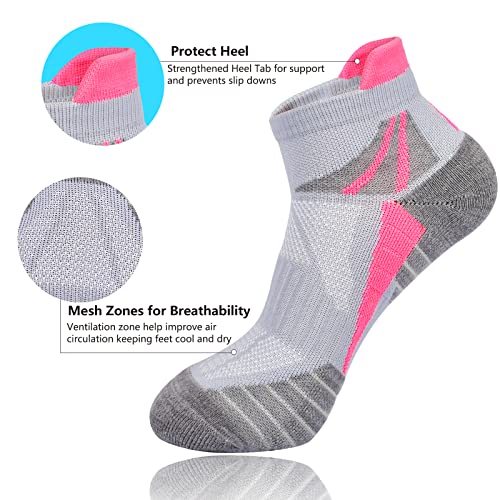 Image of Womens Ankle Socks Athletic Cushioned Sport Socks | Cotton Breathable Performance Tab Quarter Ankle Running Socks for Women 6 Pack