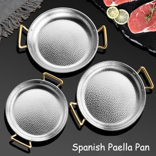 304 Stainless Steel Nonstick Spanish Paella Pan, Round Heavy-Duty Hammered Lobster Plate with Riveted Handle for Home & Restaurant Cooking