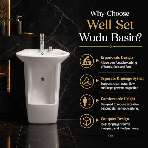 Image of Well Set Luxury Ceramic One Piece Pedestal Wash Basin | Premium Stand Wash Basin Square for Home Office Hotel | Ceramic White