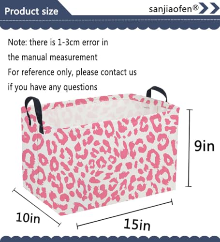 Image of Sanjiaofeng Rectangular Kids Baskets,leopard print basket,Pink Storage Basket with Handles,Waterproof Collapsible Storage Bin for Kids,Kid Room Decor,Books Box,Gift Basket(leopard print)