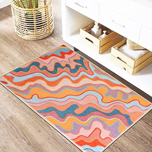 Image of Zeeinx Rainbow Modern Area Rug (2' x 3'), Faux Wool, Non-Slip, Machine Washable, Bathroom, Bedroom Rug