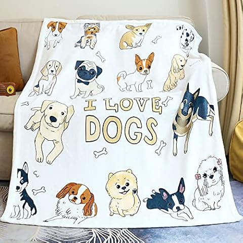 Zevrez I Love Dogs Blanket Puppy Fleece Blankets Throw Blanket with Dogs on It Dog Pattern Blanket Fuzzy Puppies Themed Gifts for Dogs Lovers (Love Dogs, 48"x60") Cover