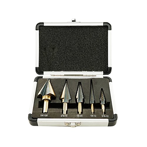 Denshine Kit da 5 Pcs Frese Coniche con Astuccio a Gradino per Trapano in HSS con Custodia in Alluminio