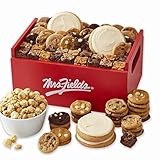 Mrs. Fields - Signature Deluxe Cookie Crate, Assorted with 48 Nibblers Bite-Sized Cookies, 24 Brownie Bites, 4 Frosted Natural Rounds, and 4oz Toffee Nut Popcorn (77 count)