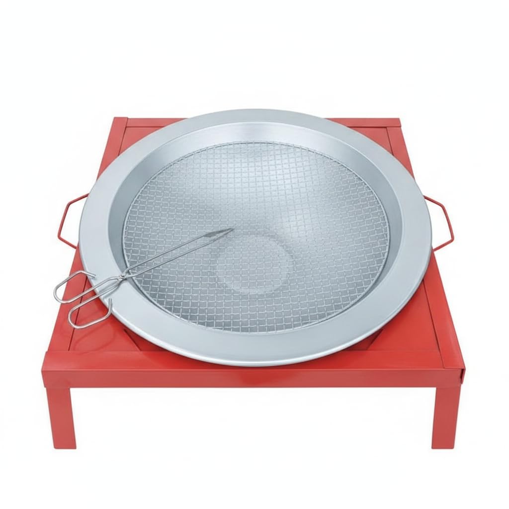 Barbecue Pieghevole Portatile per Campeggio e Picnic, Gria a Carbone per 5+ Persone, 50cm telaio rosso + 50cm vasca + griglia