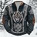 3D Printed Sweatshirts for Men Vintage 1/4 Zipper Hiking Sweatshirts Casual Fashion Norse Myth Long Sleeve Outfits Black,L