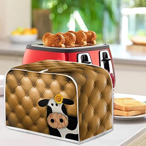 Image of Talayituse Cow Sunflower Print 4 Slice Toaster Covers Dust Protection Bread Maker Covers Toaster Oven Cloth Cover Kitchen Accessories Washable Appliance Cover