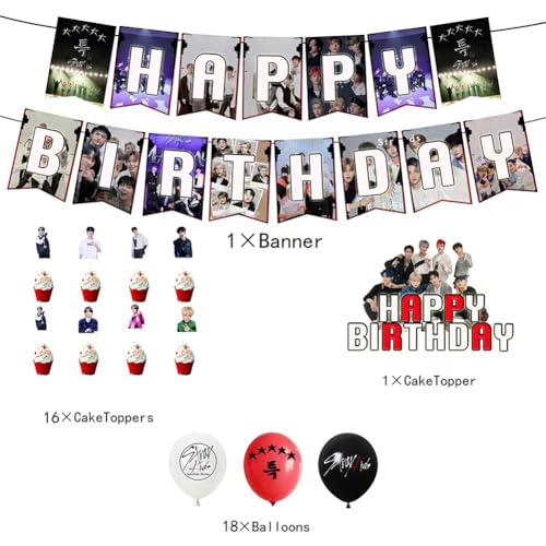 36PCS Stray-K Party Balloon Decorations,Stray-K Theme Party Decorations Set Birthday Decorations Stray-K Balloons Happy Birthday Banner Cake Toppers For Kids Boy - 2