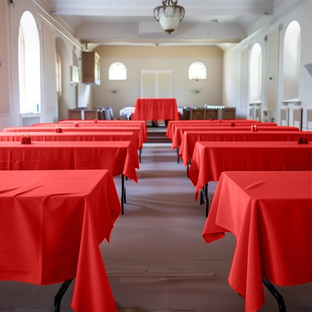 Image of Niuara Red Plastic Table Cloth - 4 Pack 54 inch x 108 inch Rectangle Disposable Tablecloths for 6FT Tables, Table Cover for Party, Valentines, Holiday & Gathering Use