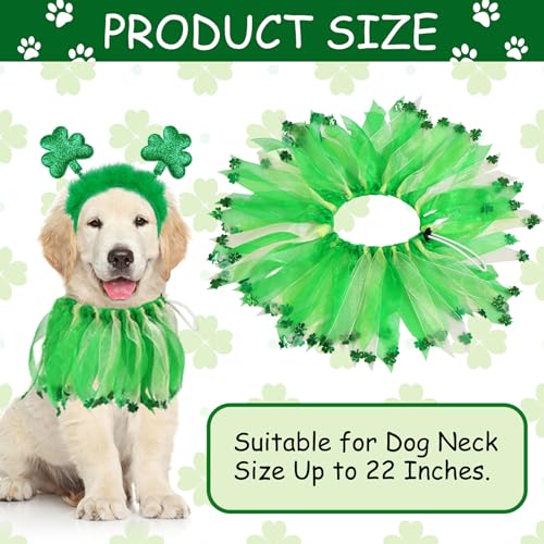 Dog-St-Patricks-Day-Outfit-St-Patricks-Day-Dog-Costume-Clothes-Green-Glitter-Shamrock-Dog-Headband-Dog-Collar-with-Shamrock-Ribbons-Holiday-Costumes-for-Small-Medium-Large-Dogs GOYOSWA Dog St. Patrick's Day Outfit, St Patricks Day Dog Costume Clothes Green Glitter Shamrock Dog Headband Dog Collar with Shamrock Ribbons Holiday Costumes for Small Medium Large Dogs - Image 5