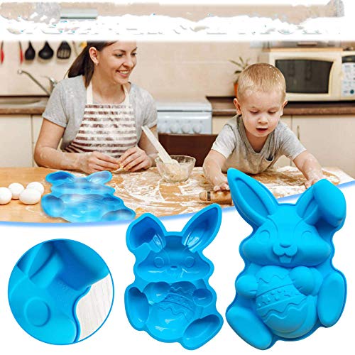 Easter Bunny Bakeware Food Grade Silicone Baking Mould Cake Decor Cartoon Bunny Cake Mould for Chocolate Mould Ice Mould Jelly Pudding Handmade Soap Home Kitchen DIY Tools blue