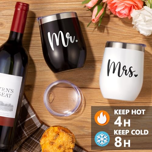 Image of Bridal Shower Wedding Gifts for Couple, Wine Cooler Bag Gifts for Men Women | Mr and Mrs Engagement Gifts for Newlywed Bride, His & Her Anniversary Wines Baskets Gift Set w / Tumbler & Wines Accessories