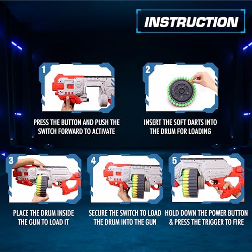 Image of Aditi Toys Street Viper Big Blaster Motorized Dart Gun Toy Includes 50 Soft Foam Bullet Darts, 60-Foot Firing Range, Rechargeable Electric Battery Design for Boys Girls, Above 5+ Age(Red-Grey)