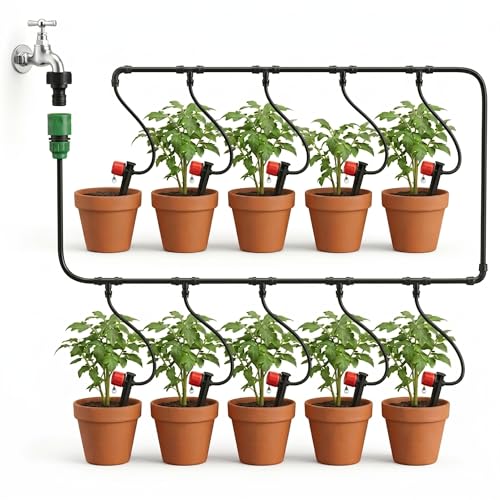 Image of JERN Micro Drip Irrigation System for 10 Plants, Self Automatic Watering Garden Hose Kits With Adjustable Dripper
