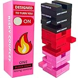 RISKY COUPLES Stacking Tower Game | 54 Spicy & Romantic Dares for Your Partner | Wooden Block Tower Game for Couples | Gifts for Valentine’s, Anniversary, Stocking Stuffer