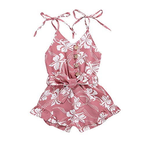 Toddler Kid Baby Girl Strap Sleeveless Romper Halter Floral Jumpsuit Bodysuit Shorts Overalls Summer Outfits Set (Flower Pink, 4-5T)