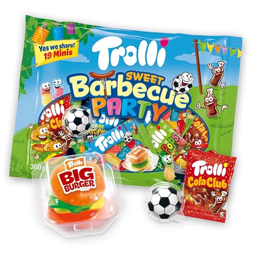 Trolli BBQ Süßigkeiten Set – Sweet Barbecue Party + Big Burger 50g – Fruchtgummi-Mix mit Kultfaktor – Einzeln verpackt – Ideal für eine Sommerparty, Candy Bar, Kindergeburtstag & als Mitgebsel