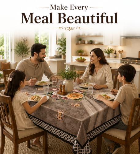 Image of Floral Dining Table Cover for 4 Seater | 58 x 38 Inch Rectangle Polyester Table Cloth | Washable Fabric Table Cover for Dining Table | Dust & Scratch Protection | Coffee