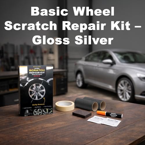 Image of Wheel Scratch Repair Kit | Gloss Silver Rim Touch-Up Pen 30ml | Basic DIY Kit with Sanding Block, Alcohol Wipes, Masking Tape & Sandpapers | Restore Painted Alloy Wheels