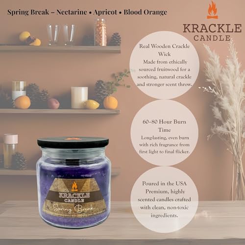 Image of Krackle Candle | Spring Break | 16 oz Scented Candle with Natural Crackling Wooden Wick | Poured in the USA | Nectarine, Apricot & Blood Orange Fragrance