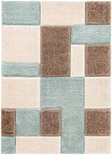 Image of Modern Geometric 3D Textured Thick and Soft Shaggy Fur Rug & Carpet (2x5 Feet - Runner, Color - Light Brown /Ivory /Multi)