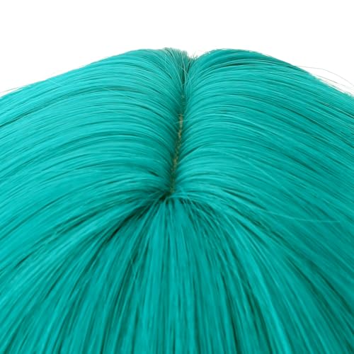 Image of PATTNIUM Blue Green Wig for Kids Girls Short Curly Wavy Wigs with Bangs Blue Green Shoulder Length Wavy Heat Resistant Synthetic Wig