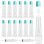 AMORIX 50PCS Blue Lip Gloss Tubes 15ml - Empty Containers for DIY Lip Balm - Refillable Cosmetic Squeeze Tubes + 2 x 20ml Syringes and Labels