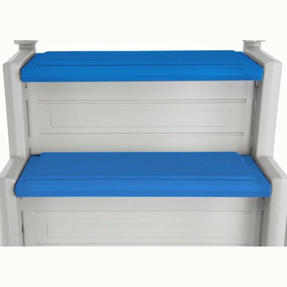 Escalera para piscina con peldaños blancos y azules de 81 pulgadas miniatura 5