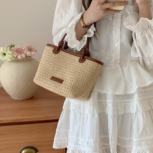 Bolso Tote Pequeño de Tela de Paja para Mujer miniatura 3