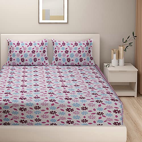 Image of Swayam Pure Cotton Double Bedsheet with 2 Pillow Covers | Size 90 x 100 inch | 160 TC | Floral Design | Soft Breathable Bed Sheet | Comfortable & Durable for Bedroom - Purple